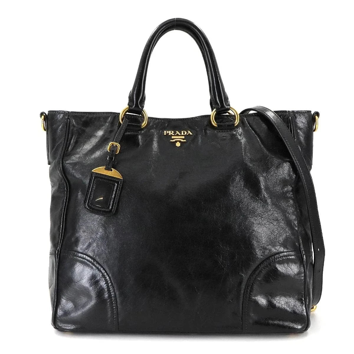 Luxury Promise Japan PRADA Tote Shoulder Bag Leather Black BN2533 Purse 90285015