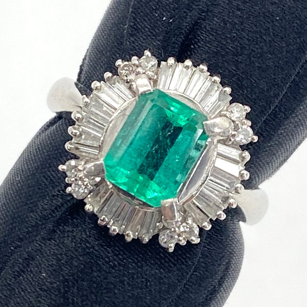 Luxury Promise Japan PT900 Emerald Ring EM 1.43 DA 0.50 7.3g GRJ Soting US6.5 25-72824-0