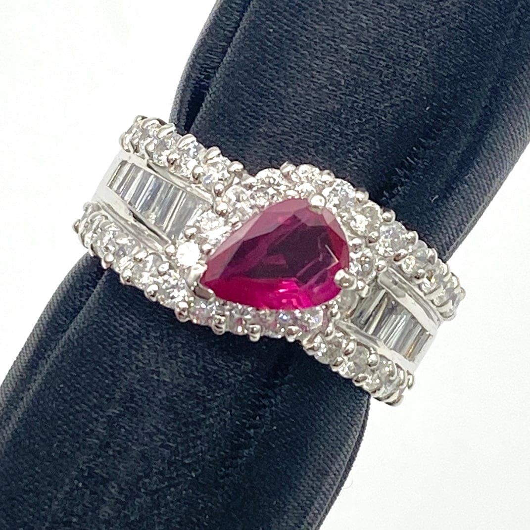 Luxury Promise Japan Pt900 Ruby Ring R0.902 D1.23 GRJ Sorting 12.4g US5.25 53121