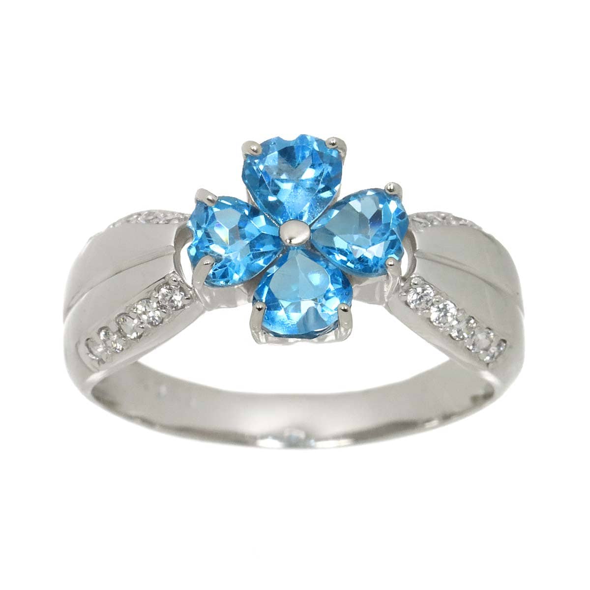 Luxury promise Japan Ring, size 11.5, blue topaz and diamond, K10 WG white gold 416, Topaz Ring 90315000