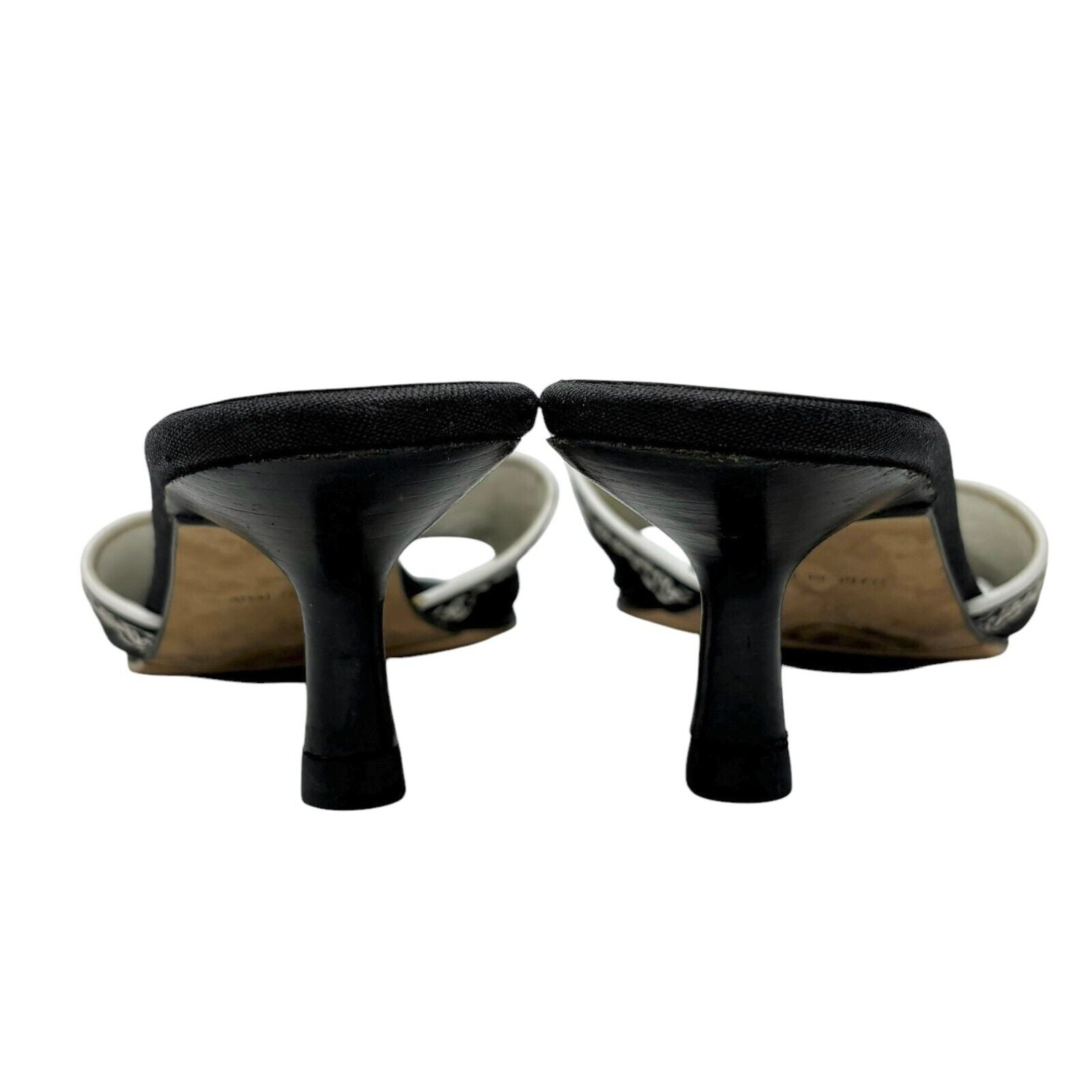 Luxury Promise Japan CHANEL Vintage Jacquard Logo Embroidered Sandals #36.5-37 Black White Linen