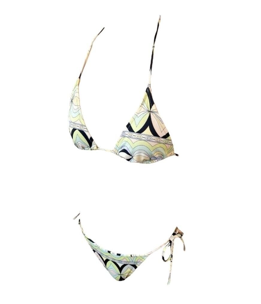 Luxury Promise Japan EMILIO PUCCI Vintage Swimwear Bikini Set #40 Tie Green Multicolor Polyamide
