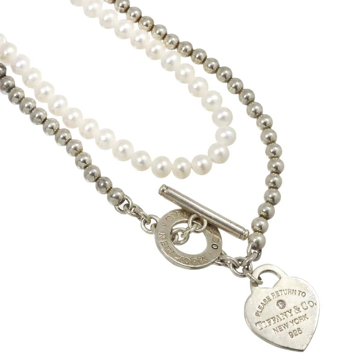 Luxury Promise Japan TIFFANY & Co. Return to Wrap Heart Necklace, 80cm, featuring 4.7-4.4mm freshwater pearls and diamonds, in 925 silver and sterling silver. Item number 90285425.