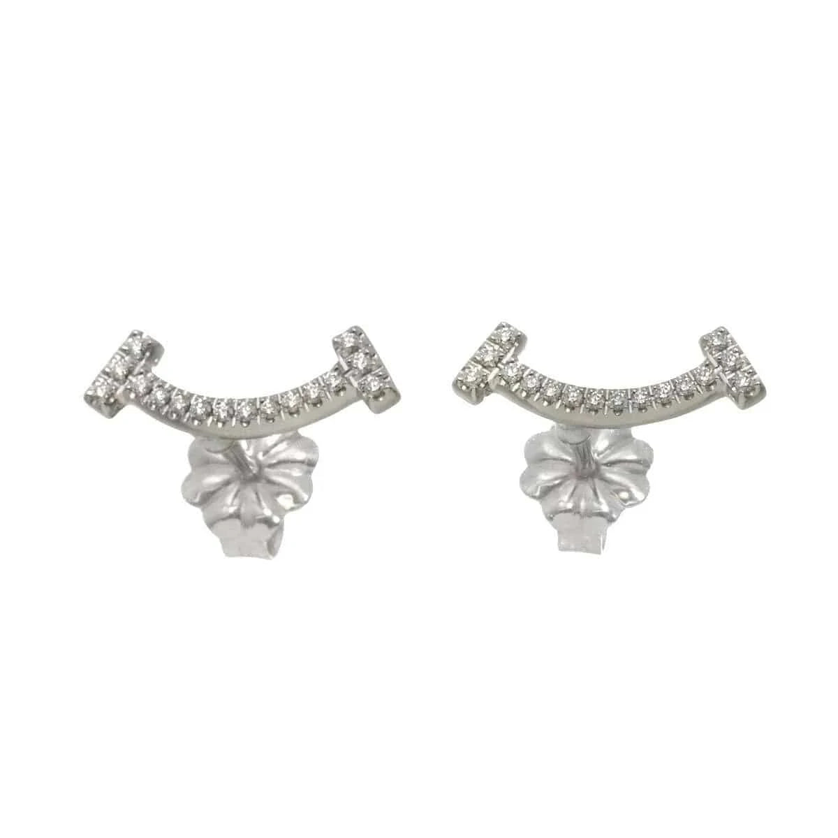 Luxury Promise Japan TIFFANY Co. T Smile Diamond Earrings Pierced 18K WG 750 90271612