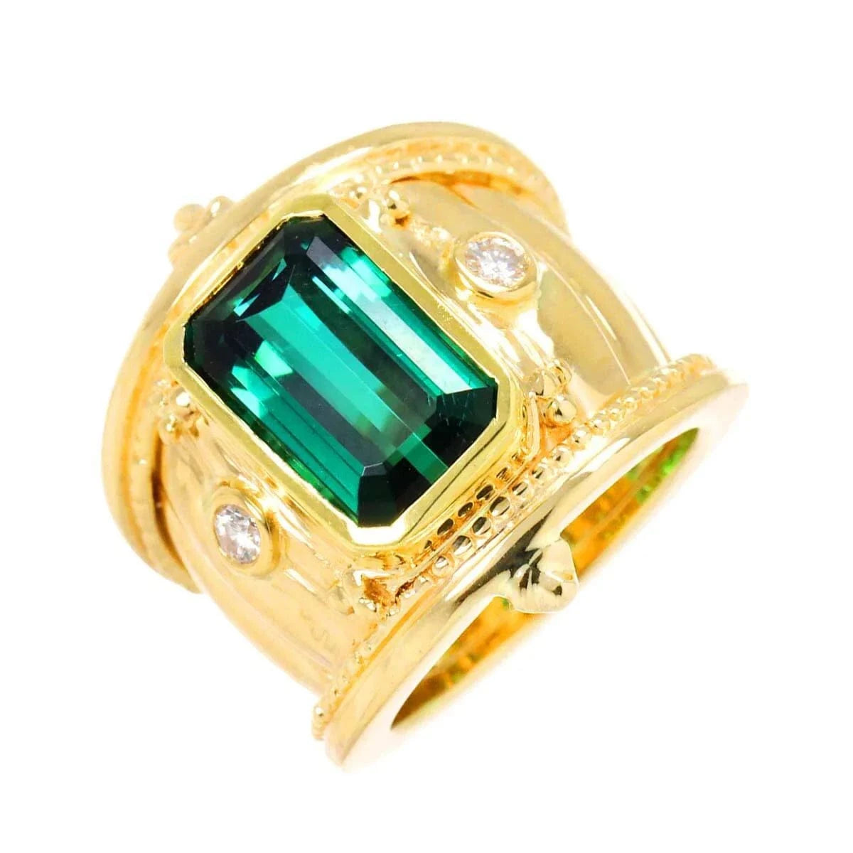 Luxury Promise Japan Tourmaline Diamond Ring 18K YG 750 Size5.5-5.75(US) 90272440