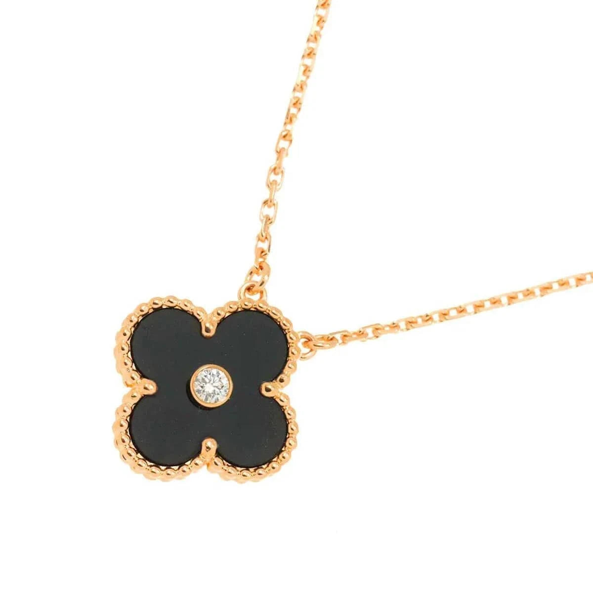 Luxury Promise Japan Van Cleef Arpels Vintage Alhambra Onyx Diamond Necklace 18K PG 750 90273690