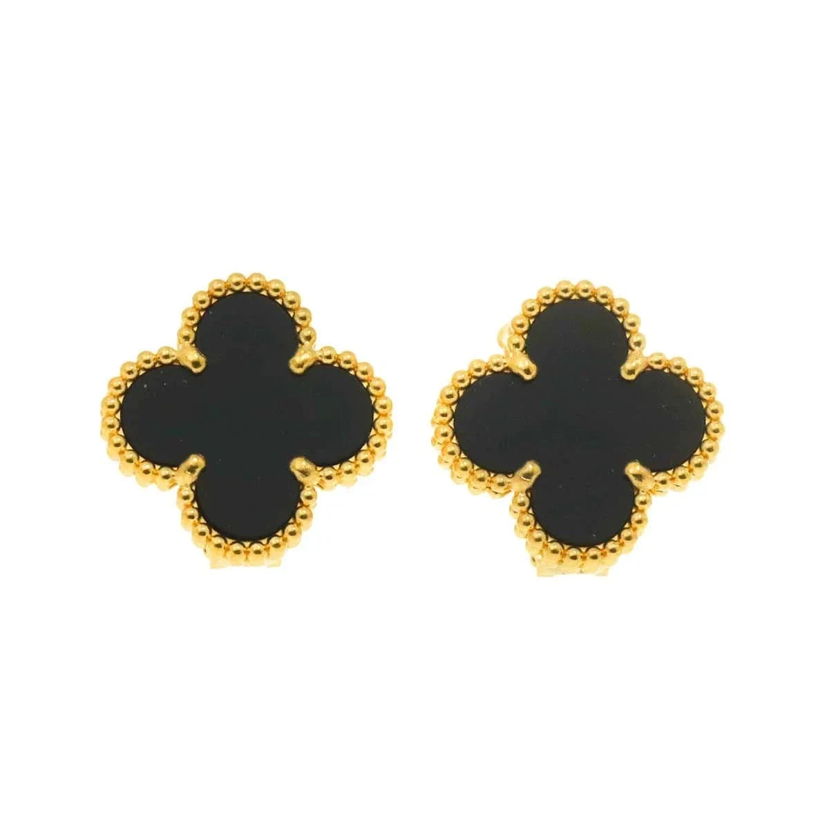 Luxury Promise Japan Van Cleef Arpels Vintage Alhambra Onyx Earrings Pierced 18K YG 750 90286999