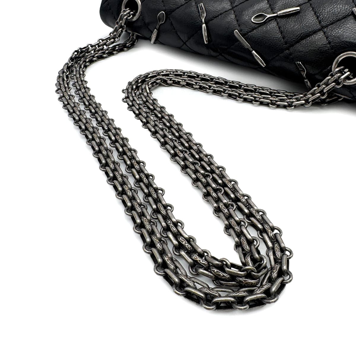 Luxury Promise Japan VINTAGE CHANEL 2.55 CHAIN SHOULDER BAG BLACK LEATHER CUTLERY CARM 90316165