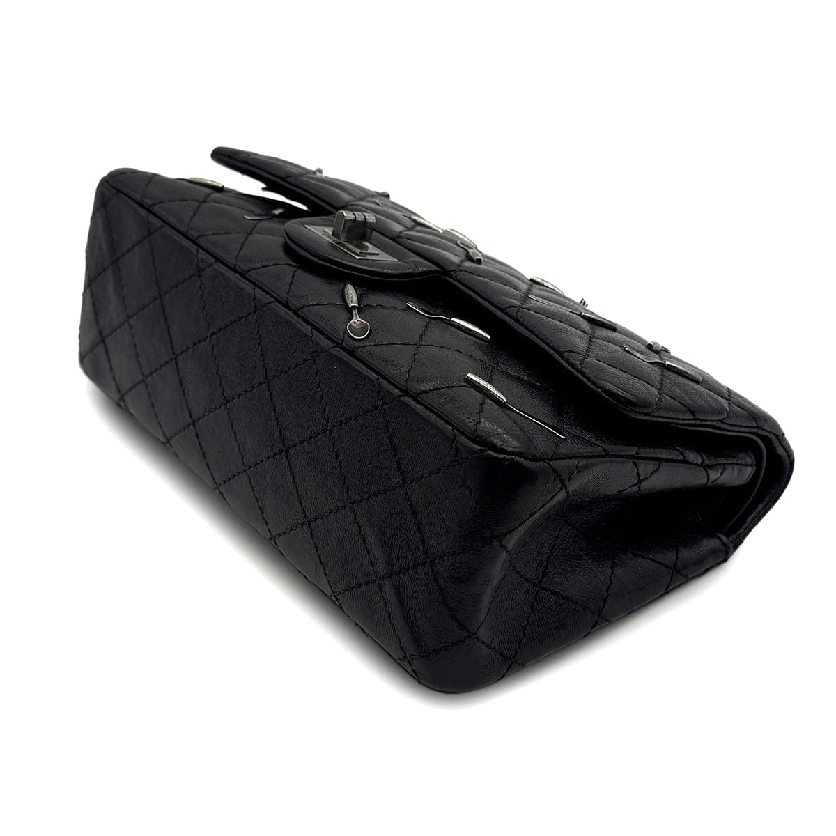 Luxury Promise Japan VINTAGE CHANEL 2.55 CHAIN SHOULDER BAG BLACK LEATHER CUTLERY CARM 90316165