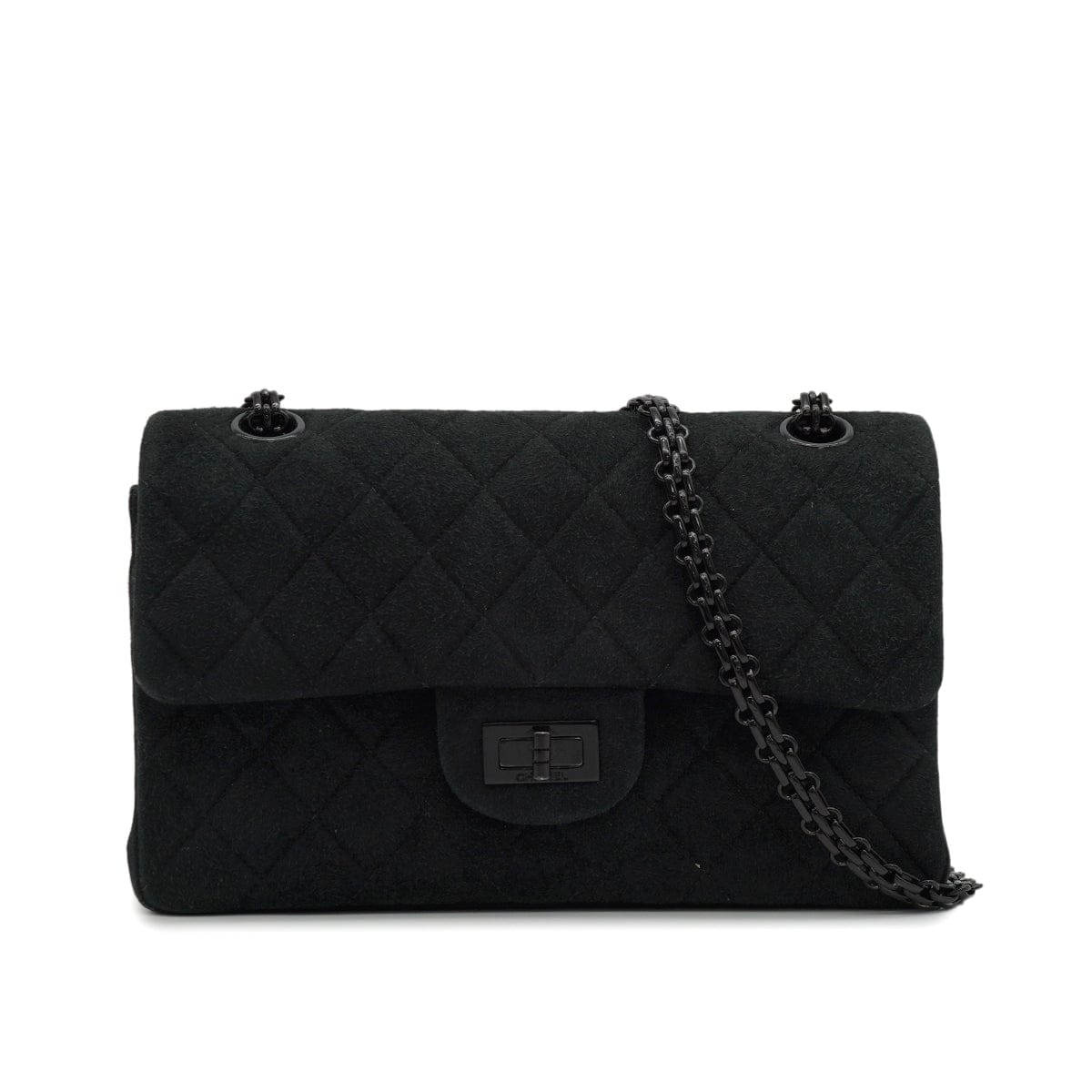 Luxury Promise Japan VINTAGE CHANEL 2.55 MATERASSE CHAIN SHOULDER BAG SO BLACK SUEDE BLACK HARDWARE 90346122