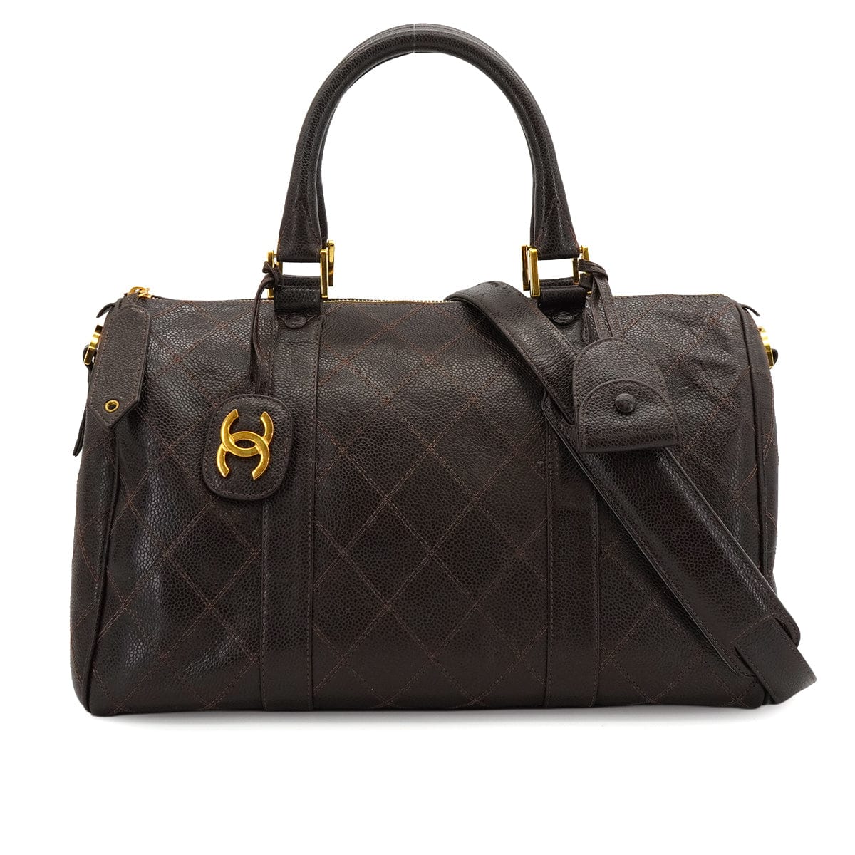 Luxury Promise Japan VINTAGE CHANEL BICOLORE BOSTON BAG BROWN CAVIAR SKIN GOLD HARDWARE 90335546