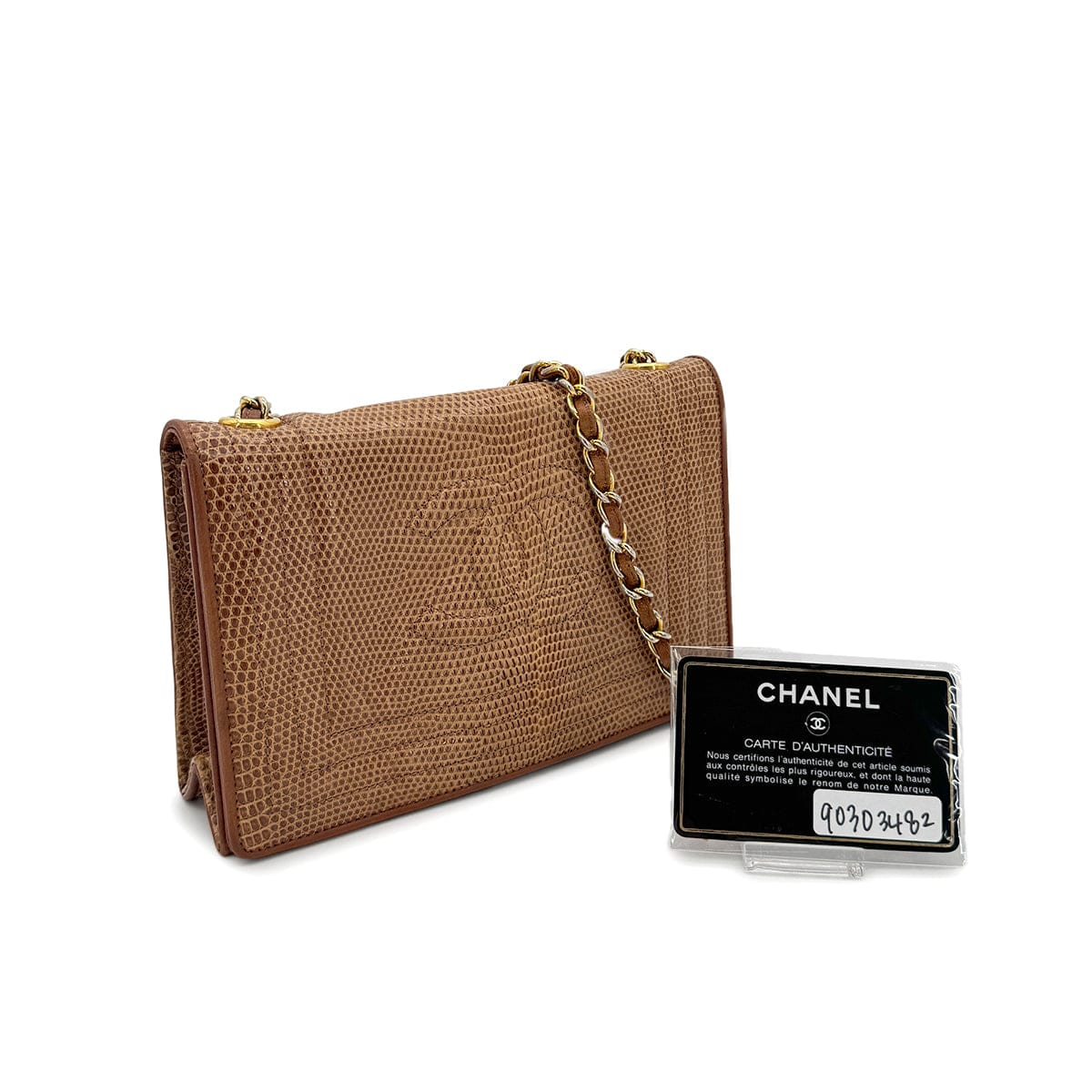 luxury promise japan VINTAGE CHANEL BIG COCO CHAIN SHOULDER BAG BROWN LIZARD 90303482