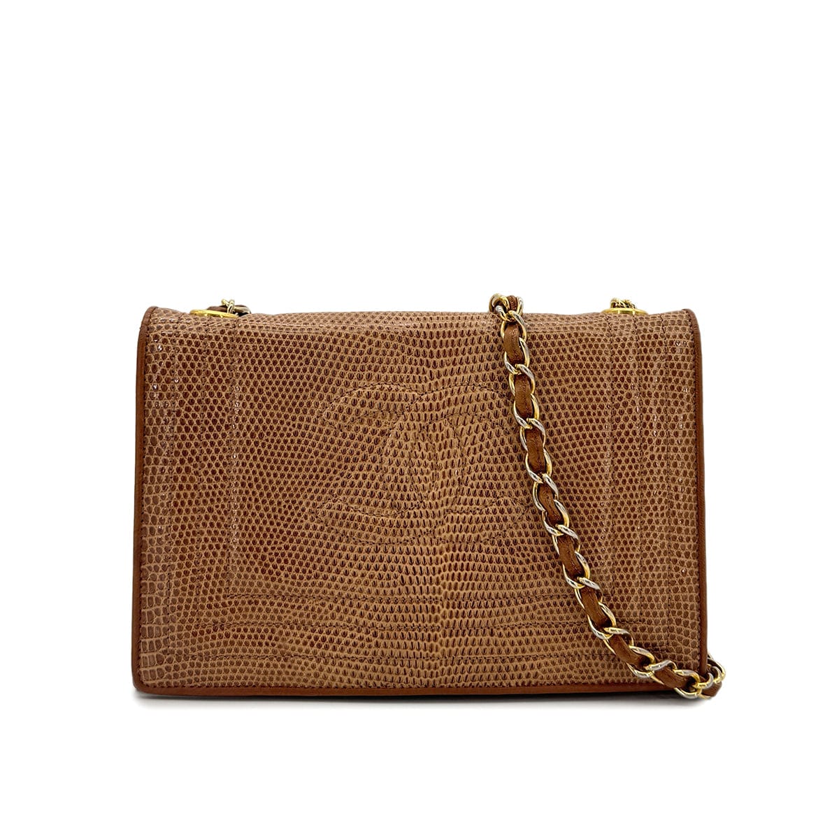 luxury promise japan VINTAGE CHANEL BIG COCO CHAIN SHOULDER BAG BROWN LIZARD 90303482