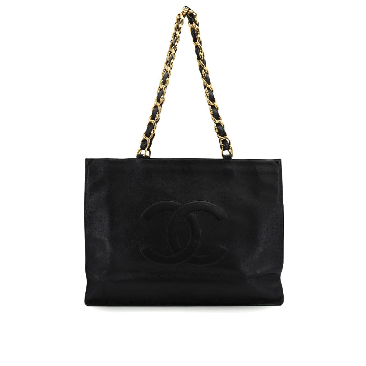 Luxury Promise Japan VINTAGE CHANEL BIG COCO CHAIN TOTE BAG BLACK LEATHER GOLD HARDWARE 90324748