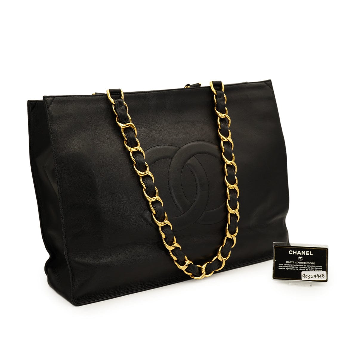 Luxury Promise Japan VINTAGE CHANEL BIG COCO CHAIN TOTE BAG BLACK LEATHER GOLD HARDWARE 90324748