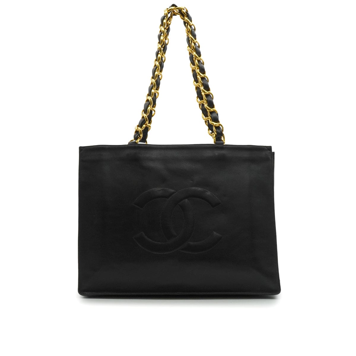 Luxury Promise Japan VINTAGE CHANEL BIG COCO CHAIN TOTE SHOULDER BAG BLACK LEATHER GOLD HARDWARE 90345505
