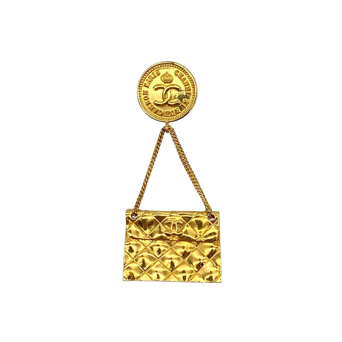 Luxury Promise Japan VINTAGE CHANEL BROOCH MATELASSE BAG MOTIF GOLD ACCESSORY 90319592