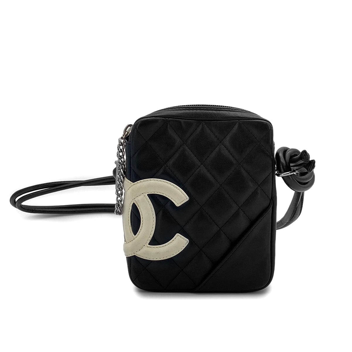 Luxury Promise Japan VINTAGE CHANEL CAMBON LINE SHOULDER BAG BLACK LEATHER SILVER HARDWARE 90311884