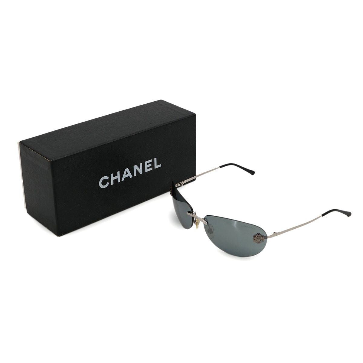 Luxury Promise Japan VINTAGE CHANEL CAMELLIA SUNGLASSES SILVER BLACK EYEWEAR 90325280