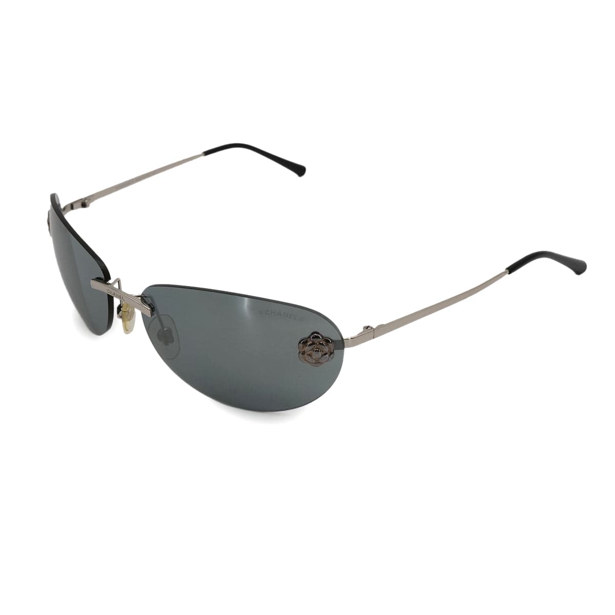 Luxury Promise Japan VINTAGE CHANEL CAMELLIA SUNGLASSES SILVER BLACK EYEWEAR 90325280