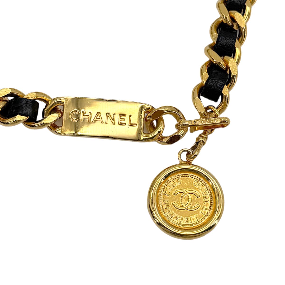 Luxury Promise Japan VINTAGE CHANEL CHAIN BELT COCOMARK BLACK GOLD LEATHER ACCESSORY 90324146