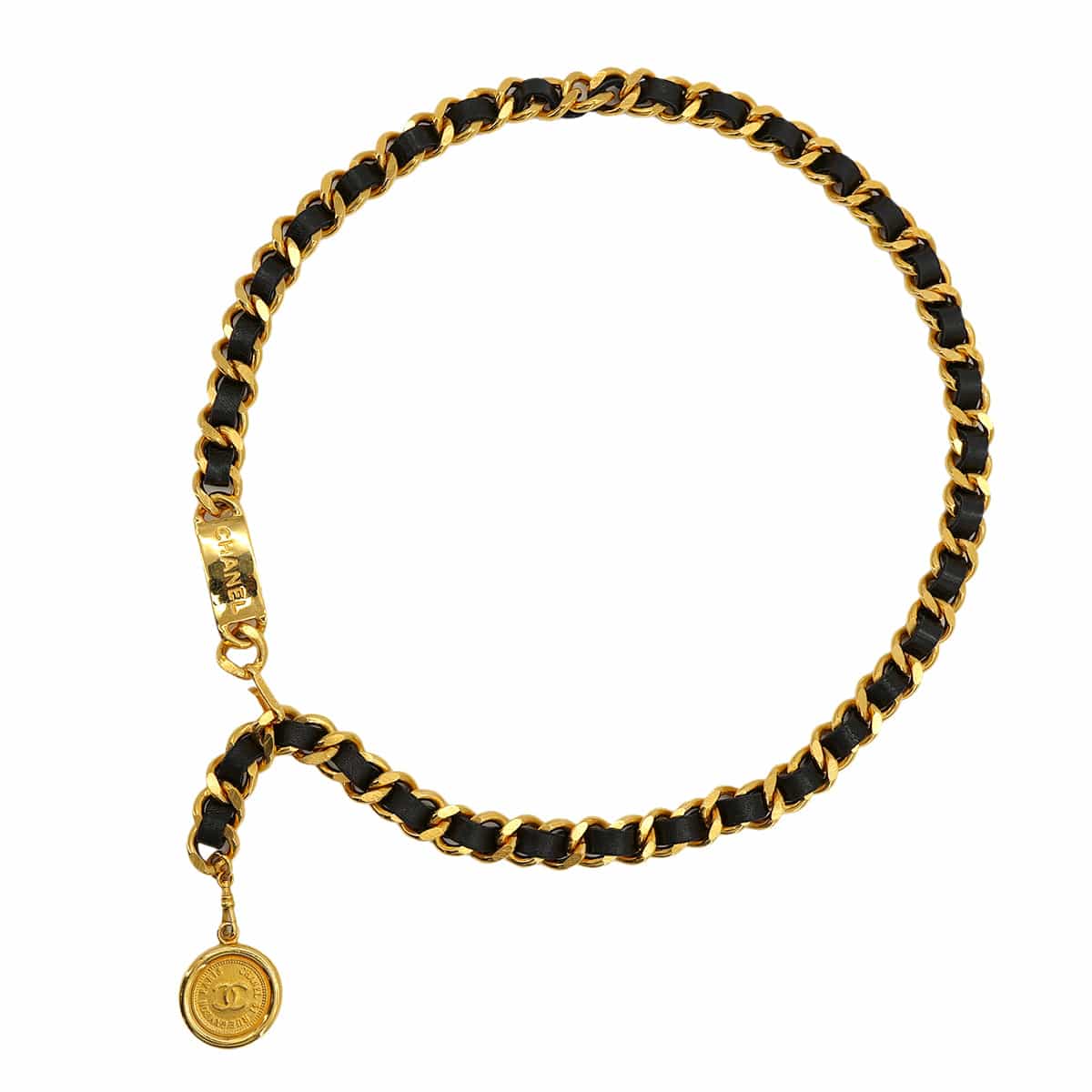 Luxury Promise Japan VINTAGE CHANEL CHAIN BELT COCOMARK BLACK GOLD LEATHER ACCESSORY 90324146