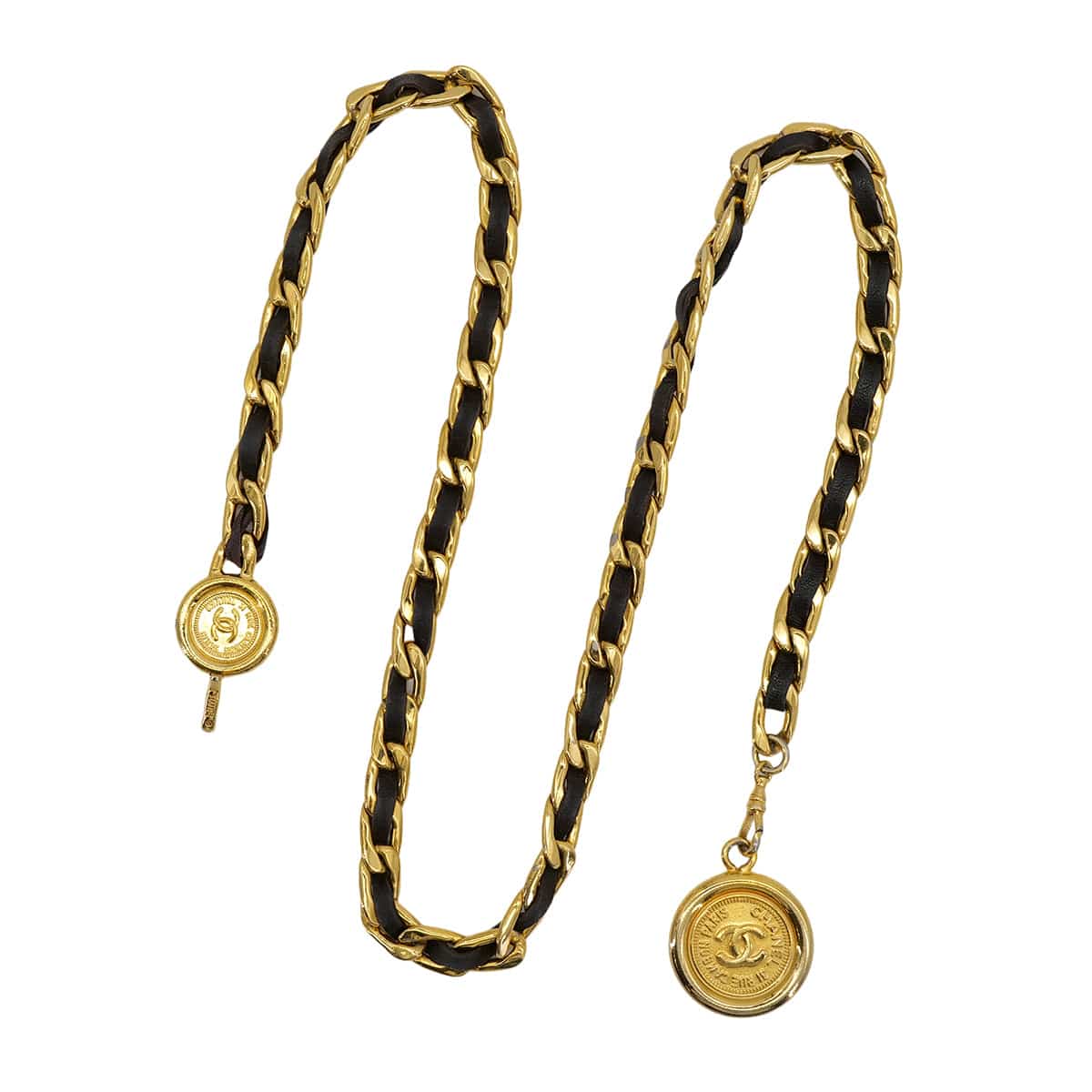 Luxury Promise Japan VINTAGE CHANEL CHAIN BELT COCOMARK BLACK GOLD LEATHER ACCESSORY 95A 90324127