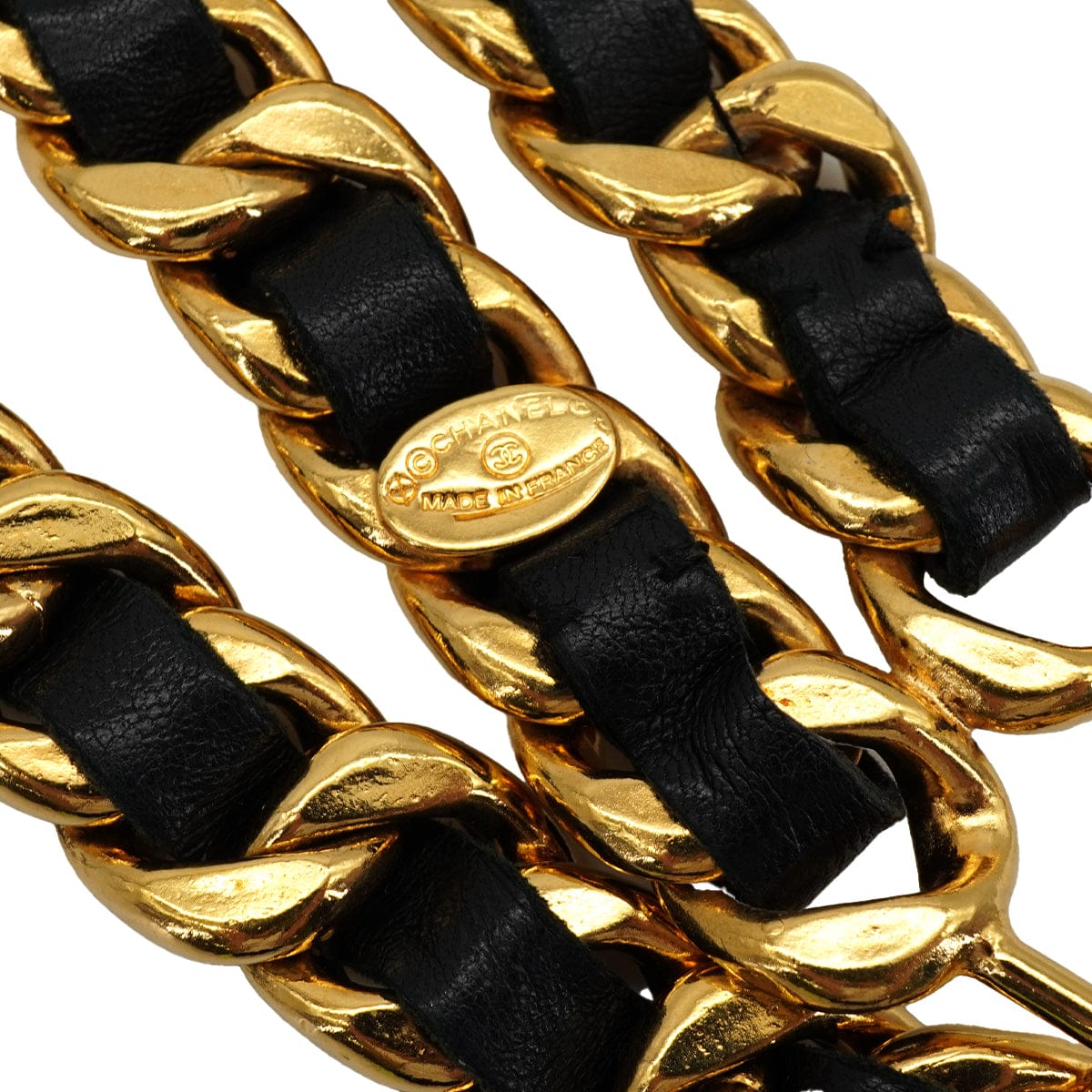 Luxury promise Japan VINTAGE CHANEL CHAIN BELT MADEMOISELLE COCOMARK BLACK GOLD LEATHER ACCESSORY 90337720