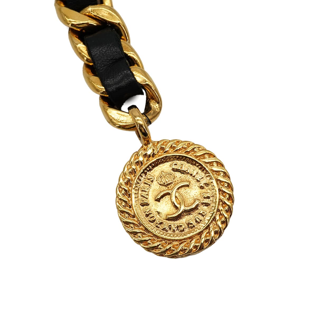 Luxury promise Japan VINTAGE CHANEL CHAIN BELT MADEMOISELLE COCOMARK BLACK GOLD LEATHER ACCESSORY 90337720