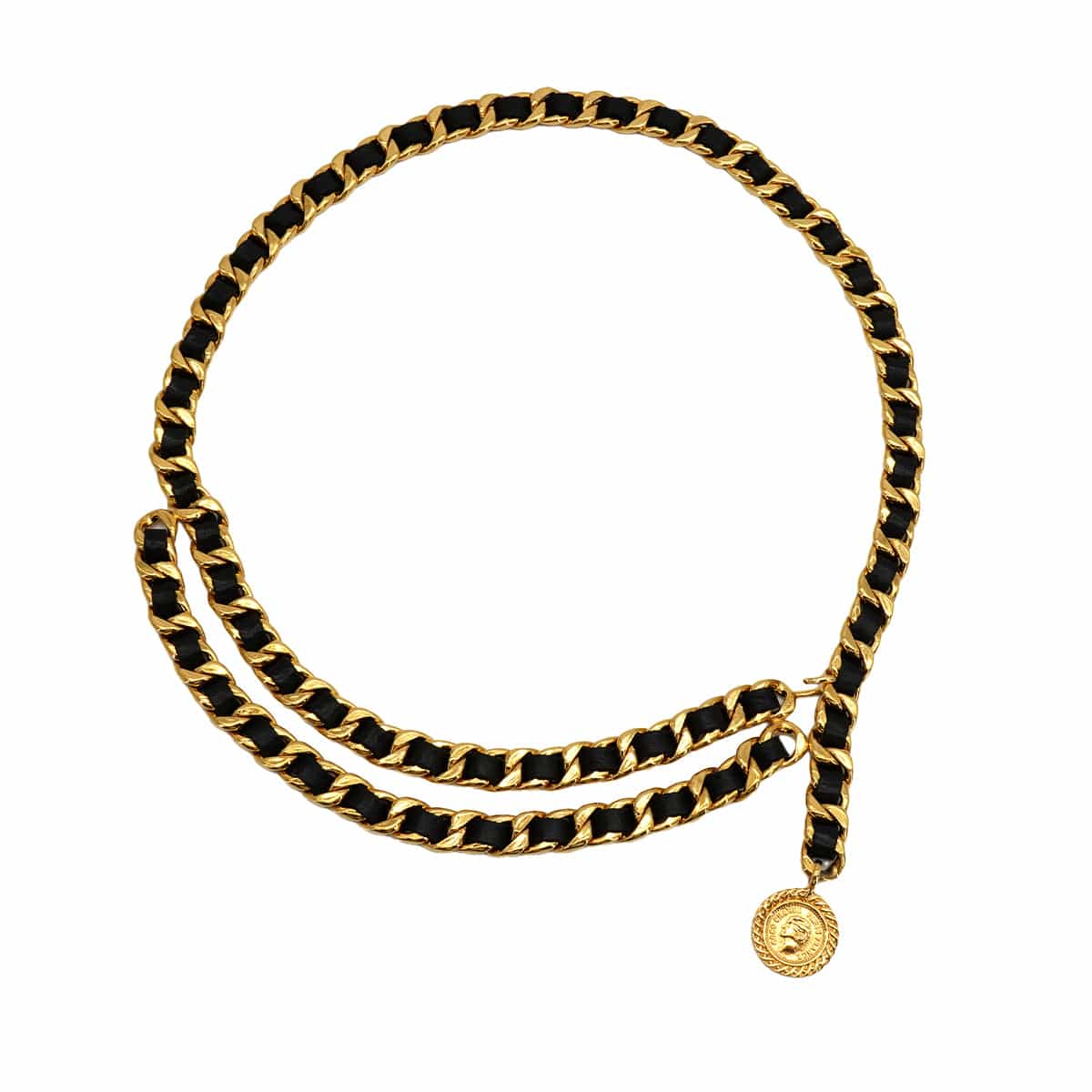 Luxury promise Japan VINTAGE CHANEL CHAIN BELT MADEMOISELLE COCOMARK BLACK GOLD LEATHER ACCESSORY 90337720