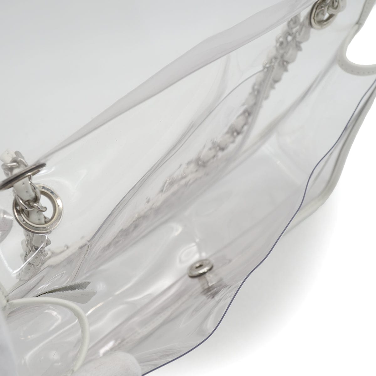 Luxury Promise Japan VINTAGE CHANEL CHAIN SHOULDER BAG CLEAR WHITE VINYL LEATHER SILVER HARDWARE 90327098