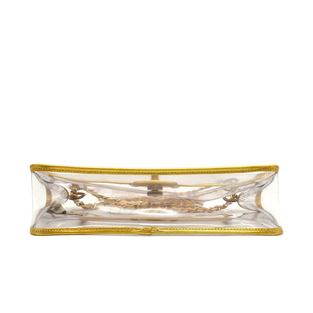 Luxury Promise Japan VINTAGE CHANEL CHAIN SHOULDER BAG GOLD CLEAR VINYL LEATHER GOLD HARDWARE 90343016
