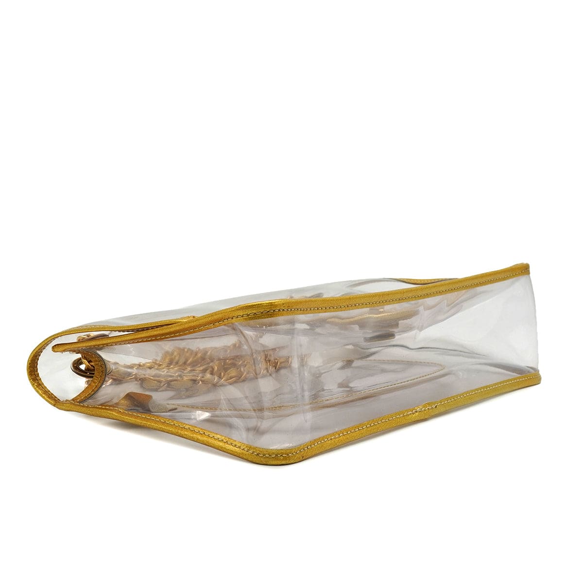 Luxury Promise Japan VINTAGE CHANEL CHAIN SHOULDER BAG GOLD CLEAR VINYL LEATHER GOLD HARDWARE 90343016