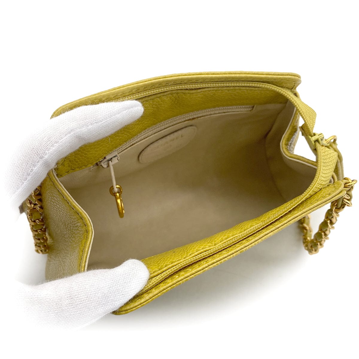 Luxury Promise Japan VINTAGE CHANEL CHAIN SHOULDER BAG YELLOW CAVIAR SKIN GOLD HARDWARE 90317294