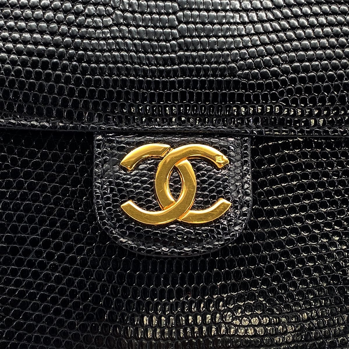 Luxury Promise Japan VINTAGE CHANEL CHAIN SHUOLDER BAG BLACK LIZARD GOLD HARDWARE 90324813