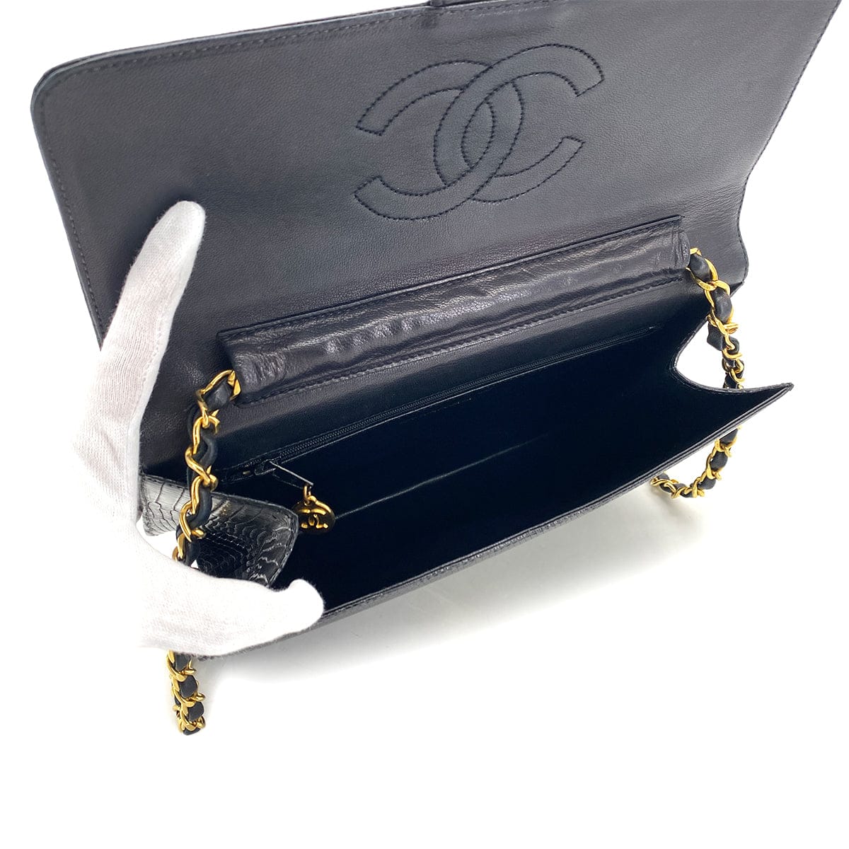Luxury Promise Japan VINTAGE CHANEL CHAIN SHUOLDER BAG BLACK LIZARD GOLD HARDWARE 90324813
