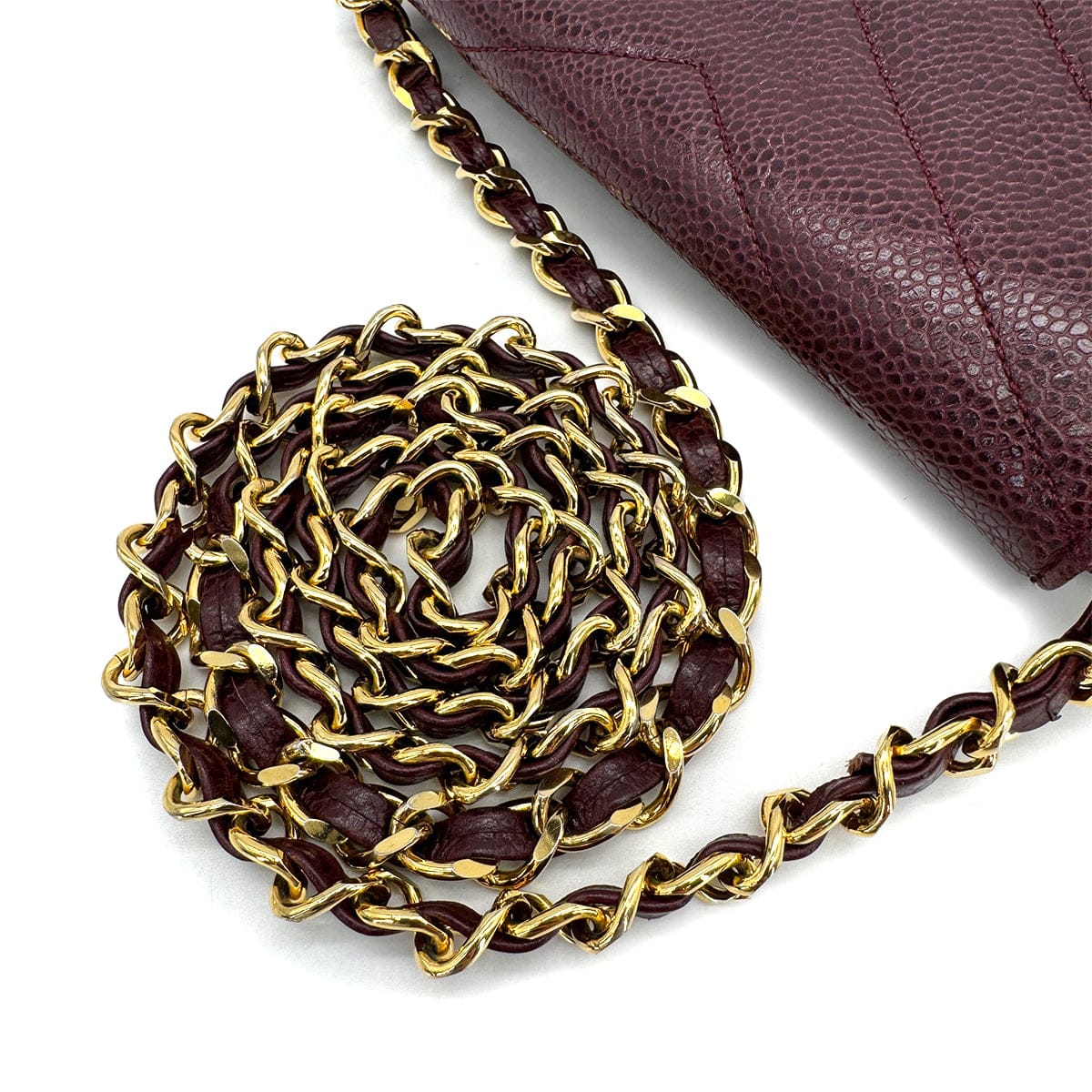 Luxury Promise Japan VINTAGE CHANEL CHEVRON CHAIN SHOULDER BAG BURGUNDY CAVIAR SKIN GOLD HARDWARE 90323193
