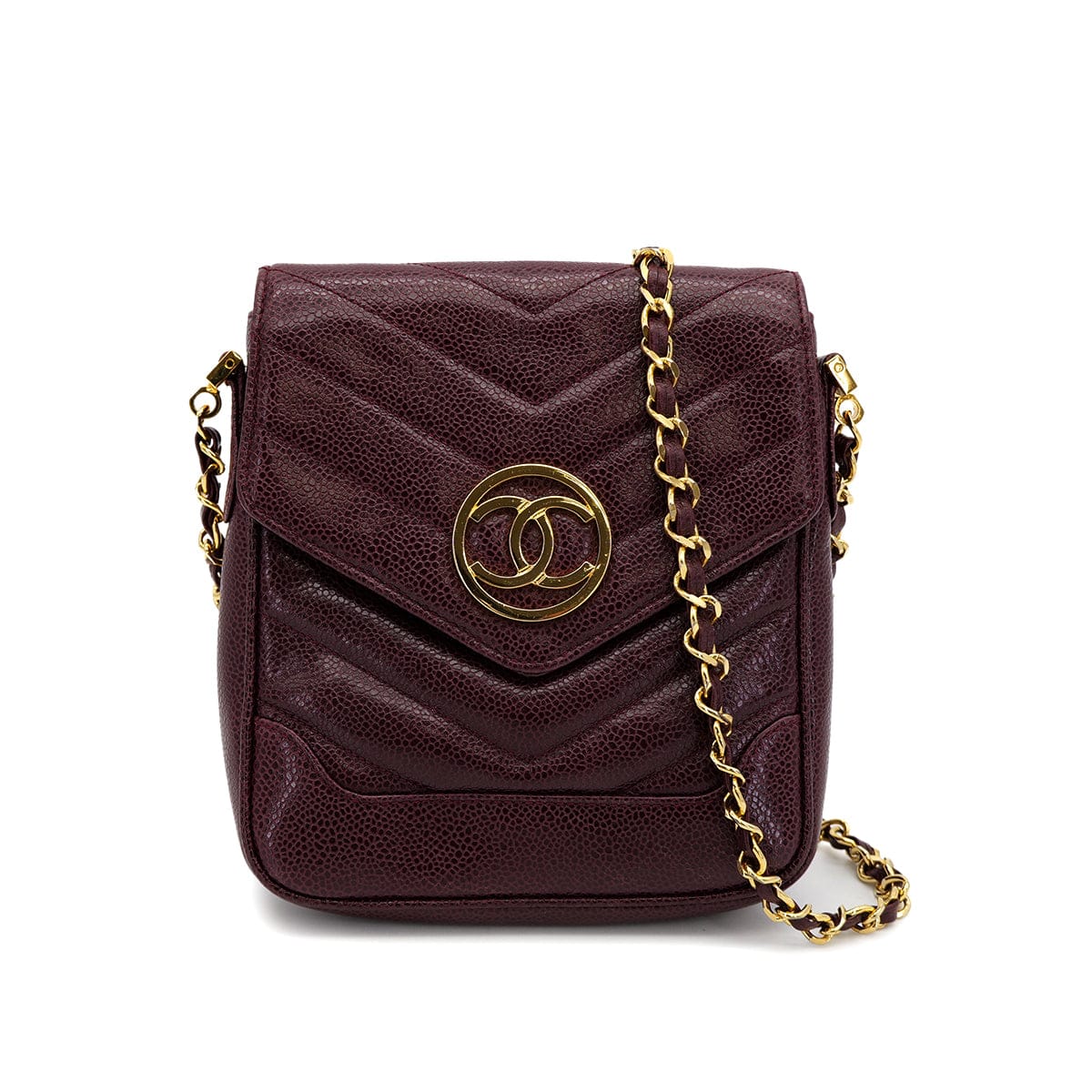 Luxury Promise Japan VINTAGE CHANEL CHEVRON CHAIN SHOULDER BAG BURGUNDY CAVIAR SKIN GOLD HARDWARE 90323193