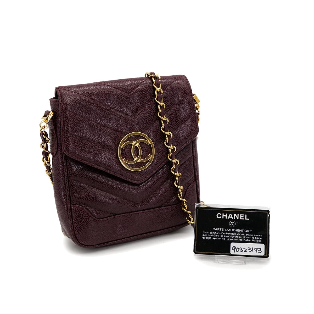 Luxury Promise Japan VINTAGE CHANEL CHEVRON CHAIN SHOULDER BAG BURGUNDY CAVIAR SKIN GOLD HARDWARE 90323193