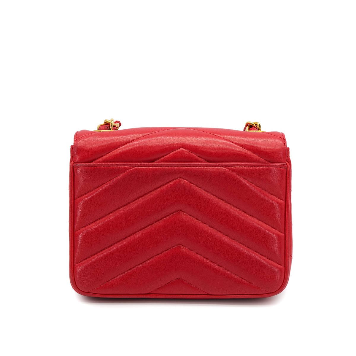Luxury Promise Japan VINTAGE CHANEL CHEVRON V STITCH CHAIN SHOULDER BAG RED LAMB SKIN GOLD HARDWARE 90321155