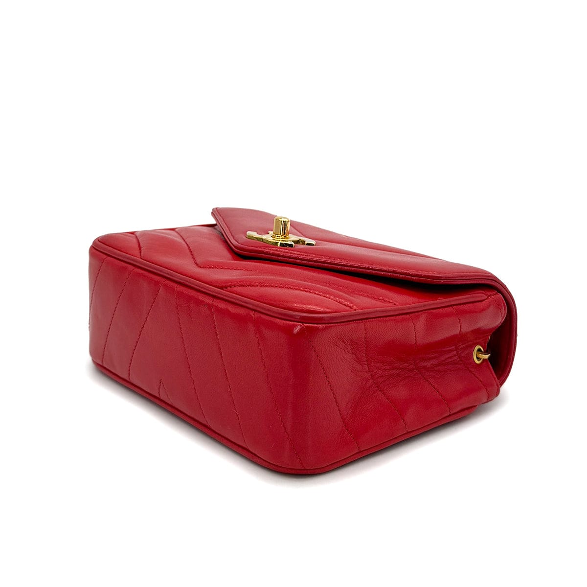Luxury Promise Japan VINTAGE CHANEL CHEVRON V STITCH CHAIN SHOULDER BAG RED LAMB SKIN GOLD HARDWARE 90321155