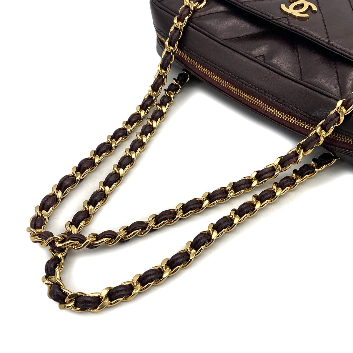 Luxury Promise Japan VINTAGE CHANEL CHEVRON V STITCH CHAIN SHUOLDER BAG BROWN LAMB SKIN GOLD HARDWARE 90318212