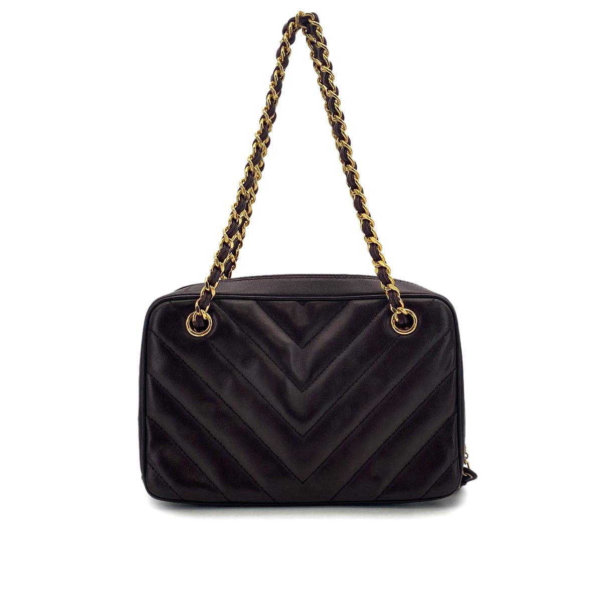 Luxury Promise Japan VINTAGE CHANEL CHEVRON V STITCH CHAIN SHUOLDER BAG BROWN LAMB SKIN GOLD HARDWARE 90318212