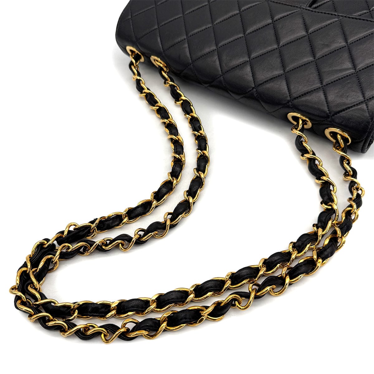 Luxury Promise Japan VINTAGE CHANEL CLASSIC FLAP JUMBO CHAIN SHOULDER BAG BLACK LAMB SKIN GOLD HARDWARE 90322527