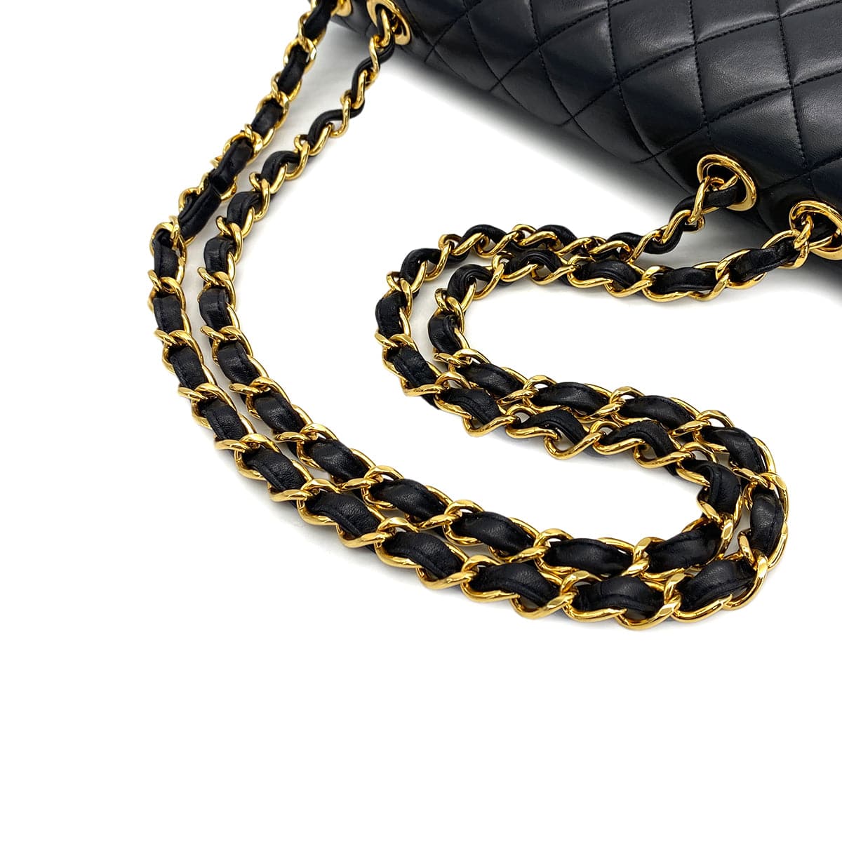 Luxury Promise Japan VINTAGE CHANEL CLASSIC FLAP JUMBO CHAIN SHOULDER BAG BLACK LAMB SKIN GOLD HARDWARE 90324817