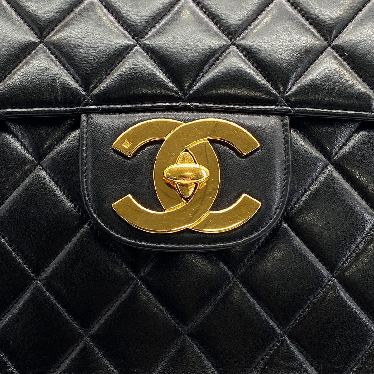 Luxury Promise Japan VINTAGE CHANEL CLASSIC FLAP JUMBO CHAIN SHOULDER BAG BLACK LAMB SKIN GOLD HARDWARE 90324817