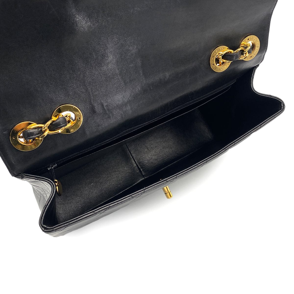 Luxury Promise Japan VINTAGE CHANEL CLASSIC FLAP JUMBO CHAIN SHOULDER BAG BLACK LAMB SKIN GOLD HARDWARE 90324817