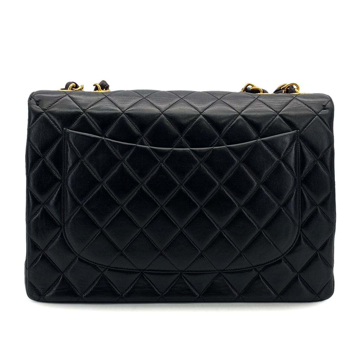Luxury Promise Japan VINTAGE CHANEL CLASSIC FLAP JUMBO CHAIN SHOULDER BAG BLACK LAMB SKIN GOLD HARDWARE 90324817