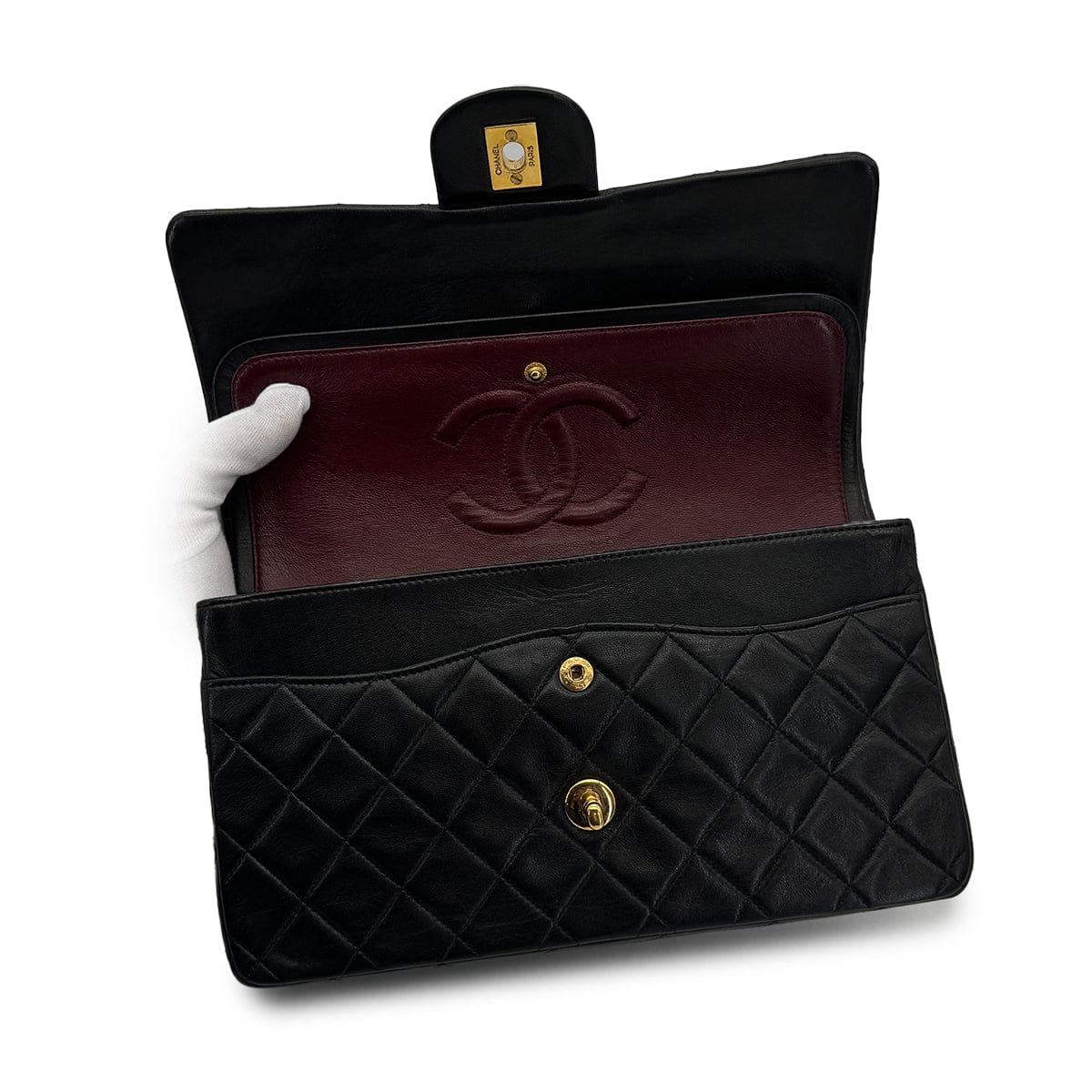 Luxury Promise Japan VINTAGE CHANEL CLASSIC FLAP MEDIUM CHAIN SHOULDER BAG BLACK LAMB SKIN GOLD HARDWARE 90317914