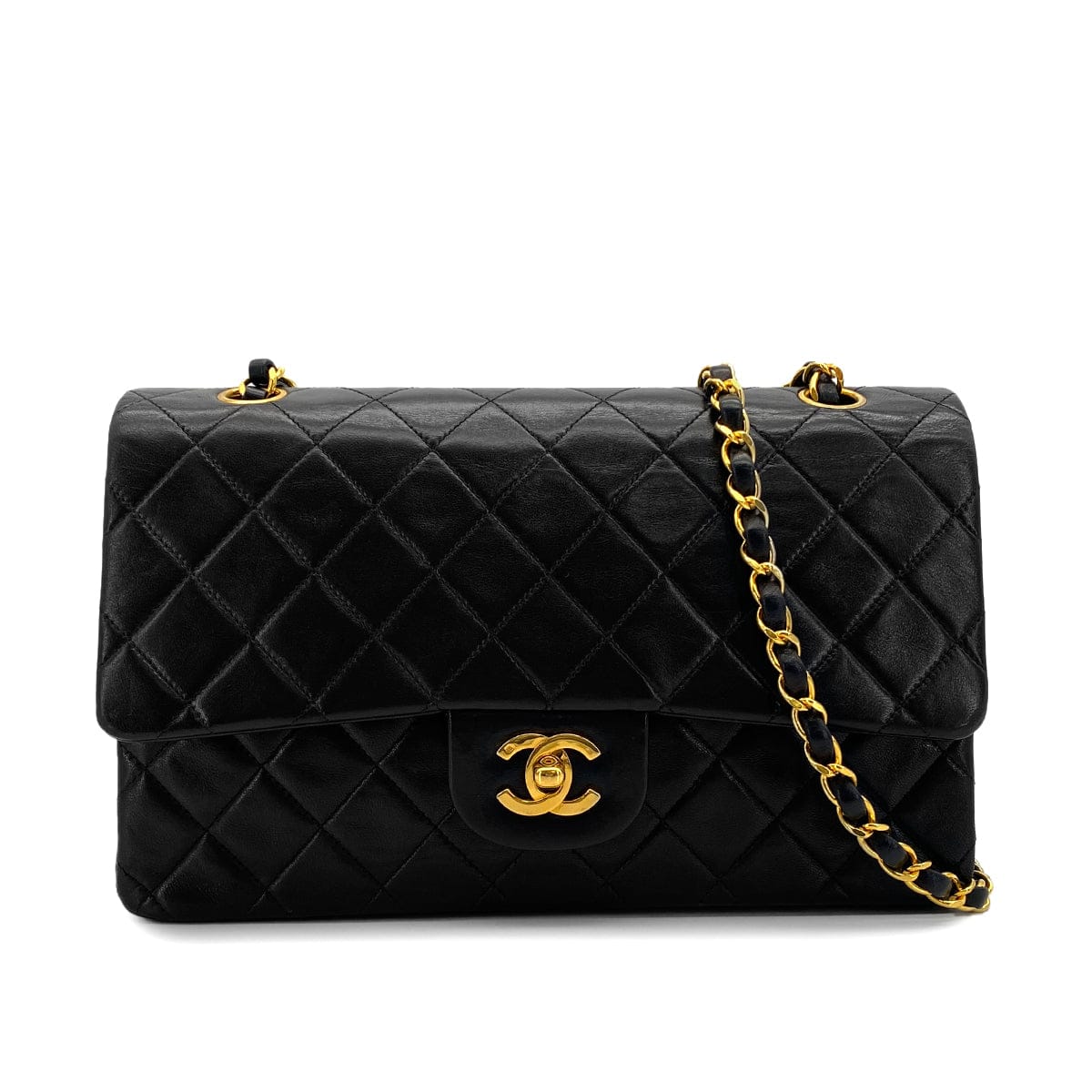 Luxury Promise Japan VINTAGE CHANEL CLASSIC FLAP MEDIUM CHAIN SHOULDER BAG BLACK LAMB SKIN GOLD HARDWARE 90318724